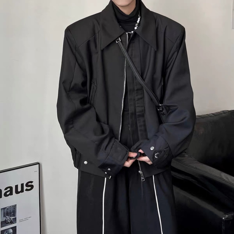 Spring and Autumn American-Style Loose Short Design with Shoulder Pads, Thin Unisex Flight Workwear Jacket, Korean Style Trendy Coat