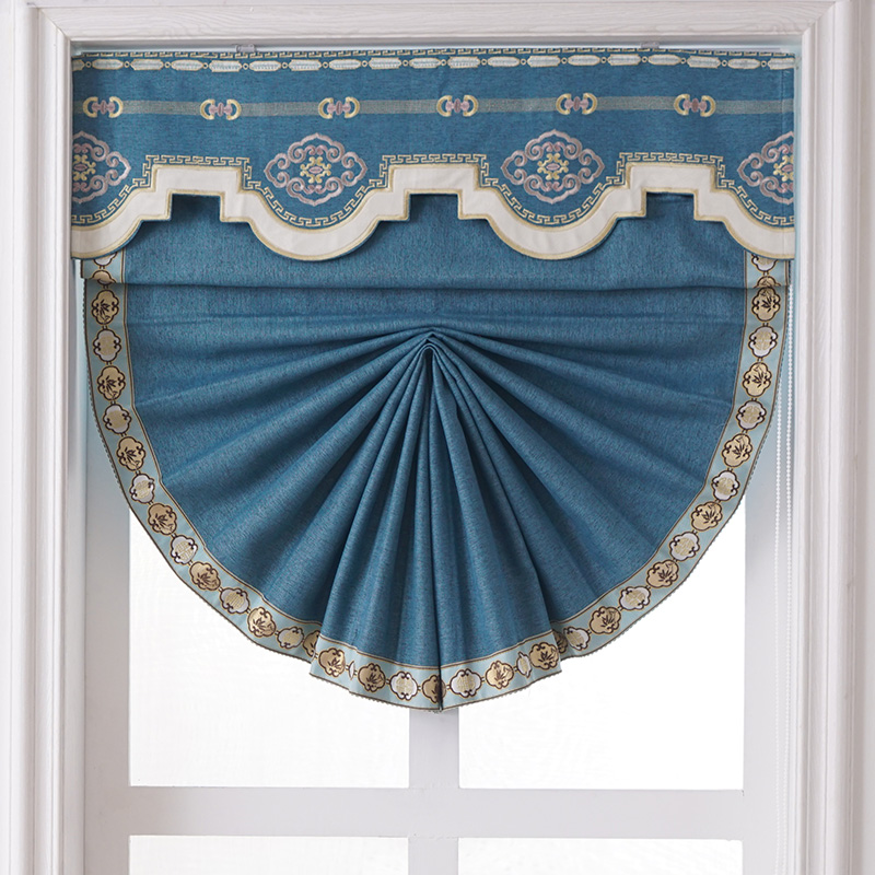 Curtains 2021 new living room light and luxurious new Chinese style book house dining room Chinese wind bedroom fan shaped lifting Roman blinds