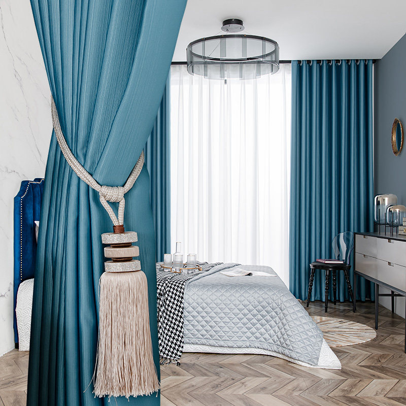 2021 new light luxury silk cotton full blackout bedroom simple modern stitching Nordic style color matching living room curtains