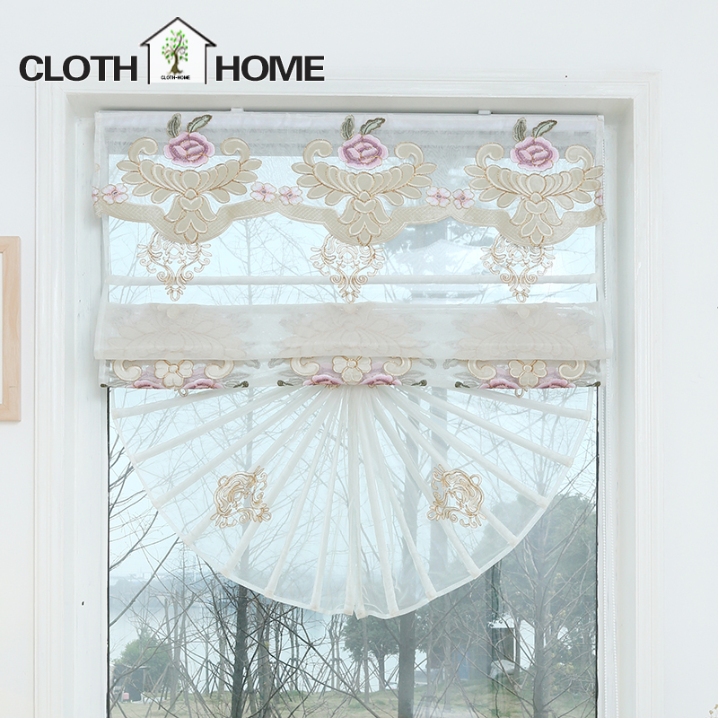 2021 new curtain method European-style European-style embroidered light transmission yarn curtain dining room Kitchen Living Room Lifting Roman Curtain
