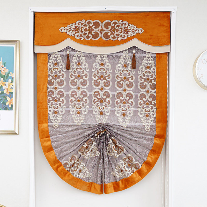 2021 New Curtains French European Italian Embroidered Window Screen Balcony Restaurant Partition Sheer Curtain Fan Shaped Roman Blinds