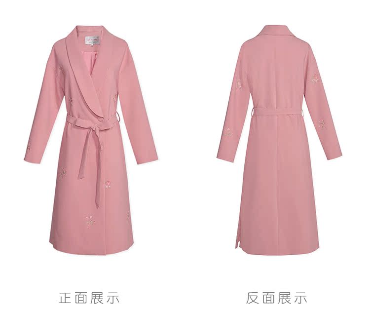 Pháo hoa hot 2019 xuân mới của phụ nữ thêu ve áo thắt lưng giảm béo áo khoác lá và gió áo dạ dáng dài hàn quốc