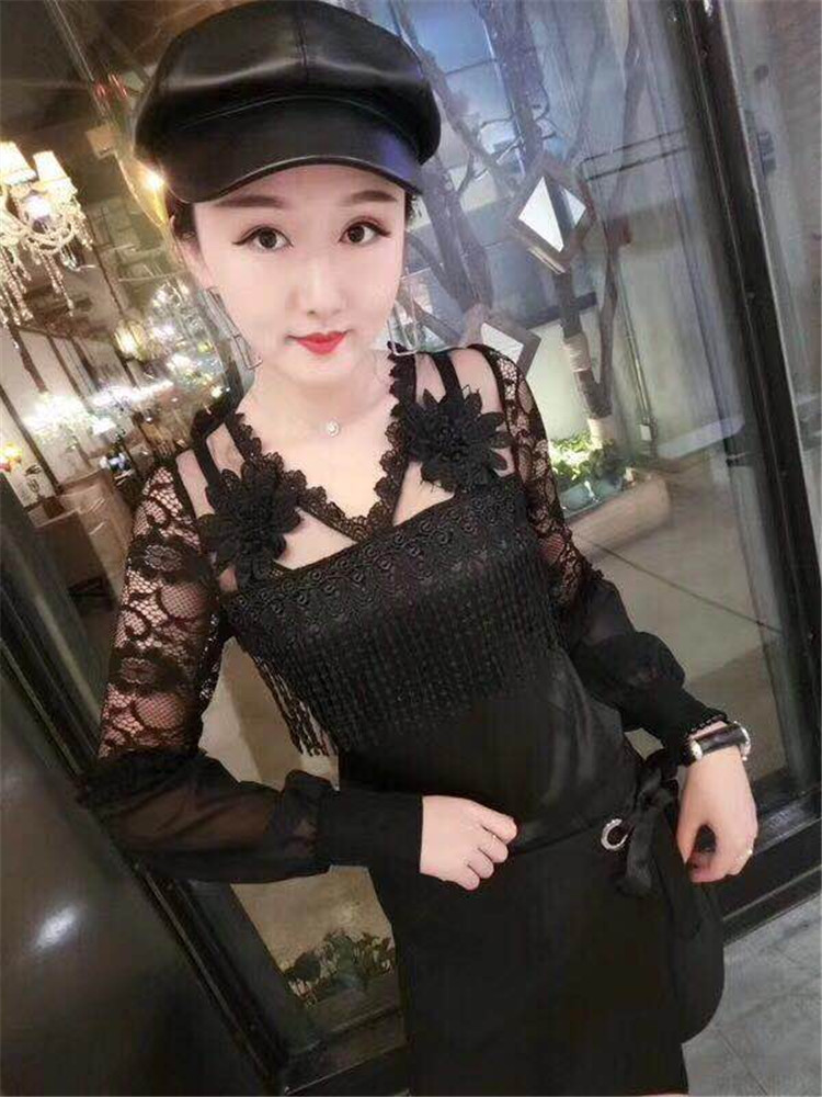 Áo phông châu Âu 2018 mới mùa hè Hàn Quốc áo voan ren nữ cổ chữ V thon gọn áo sơ mi áo sơ mi màu