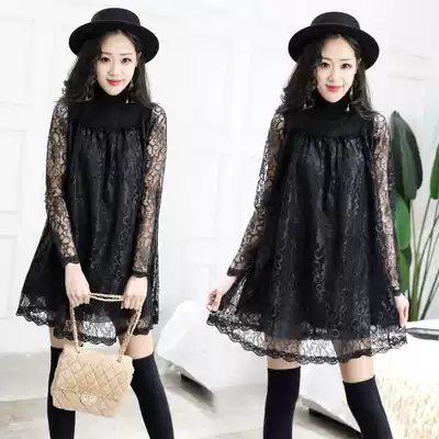 2021 autumn and winter New Korean fashion lace chiffon shirt women long version stitching base shirt high collar
