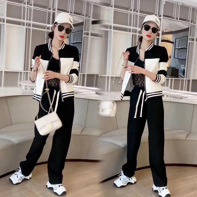 Net red exploits 2022 spring autumn season new Korean version casual sportswear suit women's fashion cardiovertresses long pants two sets