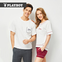 Playboy couple pajamas male spring and summer cotton short sleeve loose casual home wear suit pajamas women can be worn outside