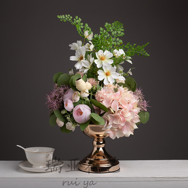 Light luxury rose hydrangea simulation flower potted fake flower living room coffee table floral decoration decoration decoration