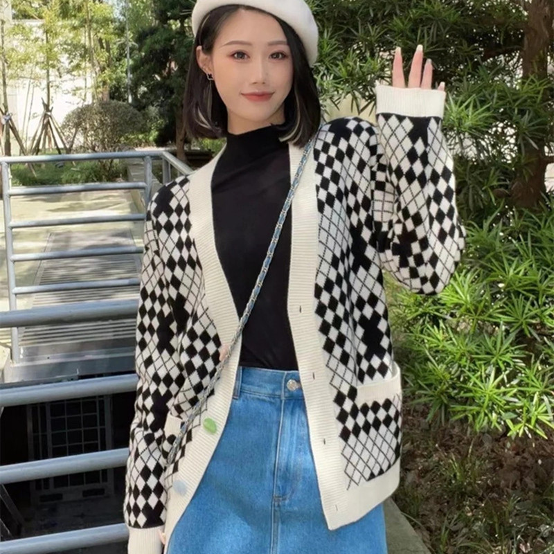 Brother's new 2021 autumn mosaic plaid wool knit cardiolitan 1499144-7T26621-033