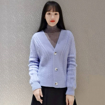 2021 Amasch New Tautumn new purple V neckline cashmere knit cardiothoric 5499106-7T18134-005