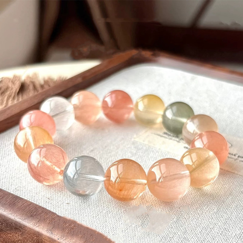 Natural Crystal Bracelets for Men and Women, High-Quality Ice Fluorescent Colorful Round Bead Jewelry That Attracts Wealth and Luck