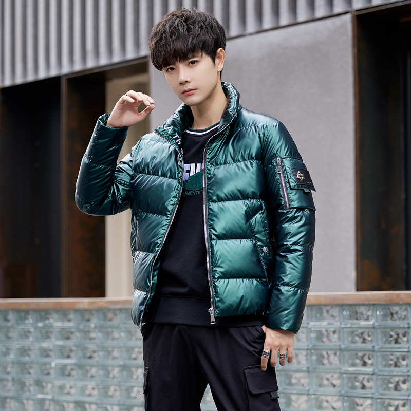 -P265 男士短款亮面羽绒服 绿色