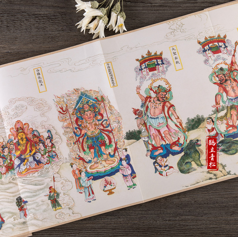 Fbounded source flow diagram one thousand Buddha figure long volume folding booklet page Thousand hands Guanyin Cairohan Buddhist statues auspicious beasts-Taobao