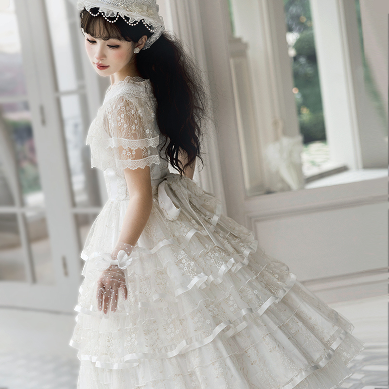 Lemon Clear Vocal Lolita Original Design, Chao Lu Lili, Elegant Large Skirt with Gold Mesh Embroidery, in Stock