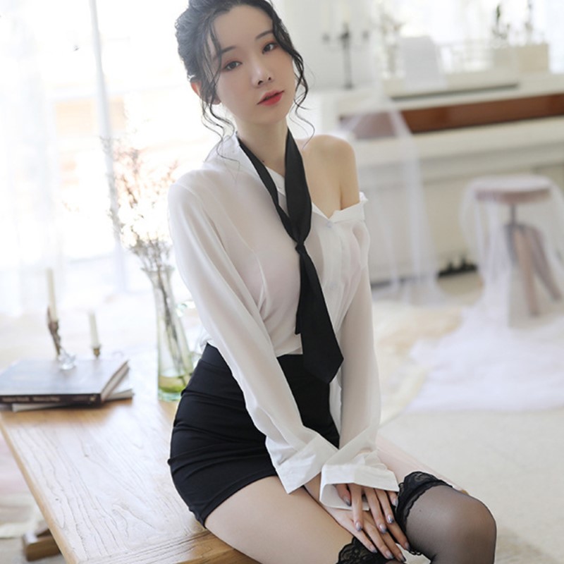 Sexy thư ký trang phục CV cám dỗ đồng phục giáo viên phù hợp với chuyên môn để mặc sexy trắng áo sexy váy túi sinh viên hông