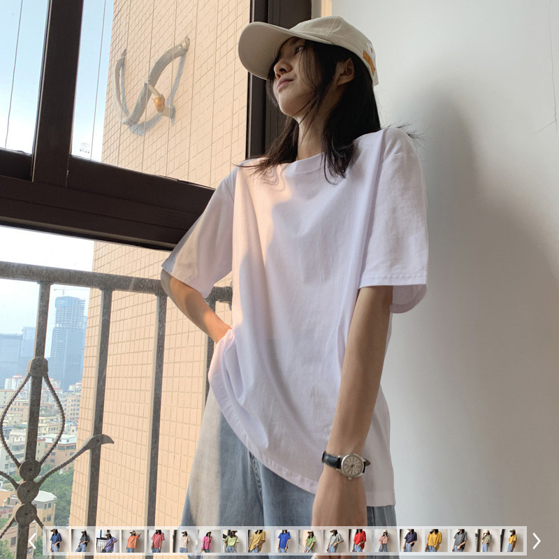 2020 Hong Kong wind short-sleeved t-shirt women multi-color base Korean version of loose ins tide cotton white half-sleeved clothes summer