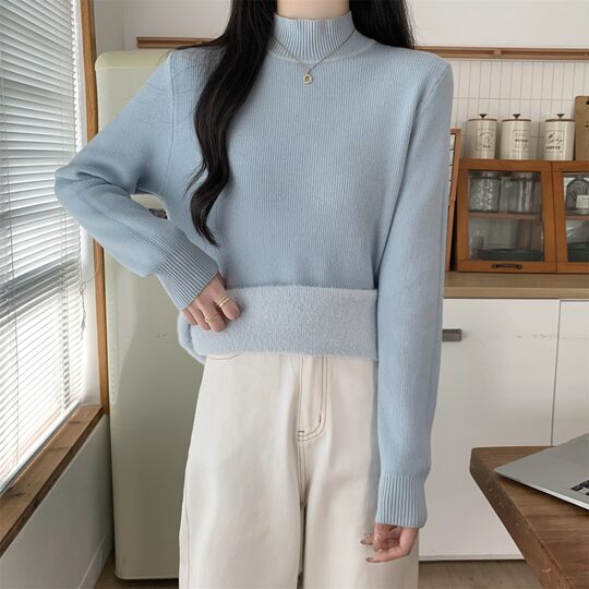 Suseyiku Autumn and Winter Korean Style Warm and Thickeneded Loose-Fitting One-Piece Velvet Half-Turtleneck Andy Velvet Knitwear for Women