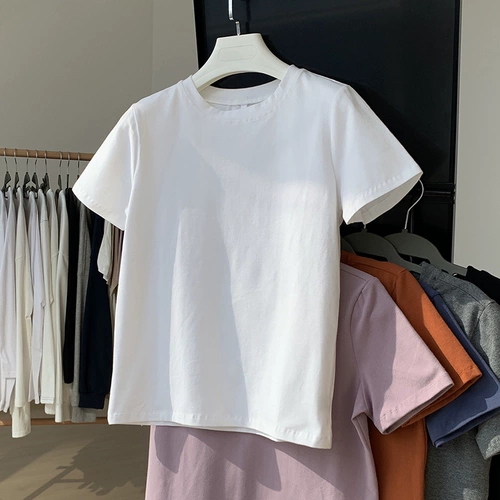 Белая летняя базовая приятная телу цветная футболка с круглым воротником, короткий рукав, свободный крой