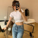 American-style white t-shirt women's front shoulder short-sleeved European goods 2022 new slim round neck shirt layered with bottoming tops