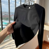 Белый лонгслив, осенняя футболка для отдыха, базовая рубашка, облегающий крой