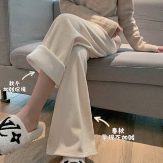 Suseyiku Autumn and Winter Thickened Fleece-Lined Chenille Jogger Pants Cream Pants Versatile Casual Wide-Leg Pants Sports Long Pants