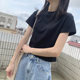 Black short t-shirt for women Korean version ins high waist slim cotton slim fit navel-baring short-sleeved summer petite bottoming shirt trendy