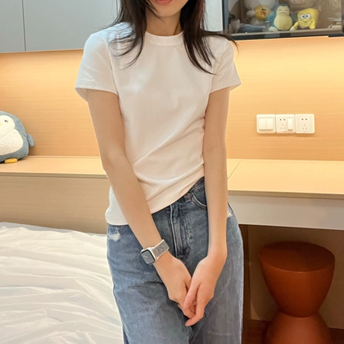Приталенное базовое приятное телу летнее белье для повседневной носки, футболка с коротким рукавом