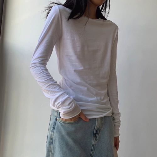 Весенний белый базовый приятный телу брендовый лонгслив, облегающий крой, по фигуре