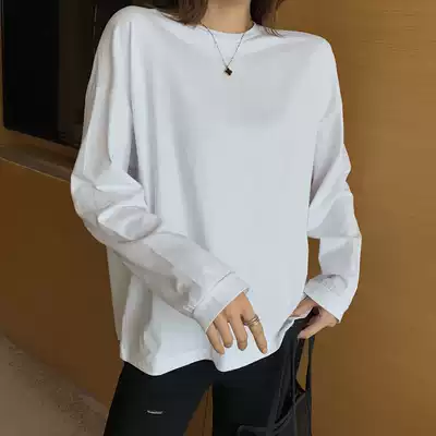 2021 spring new loose and simple inner tie bottoming shirt solid color long sleeve T-shirt female student casual cotton top