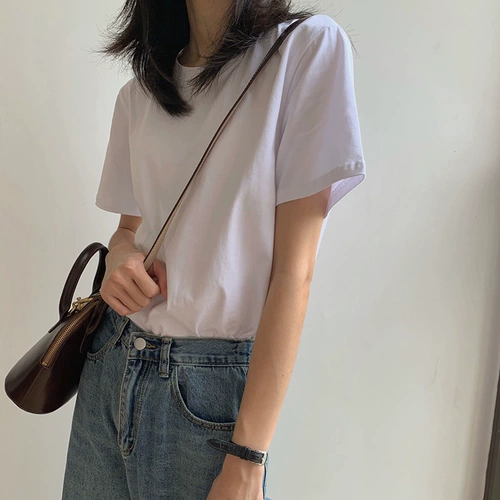 Весенняя летняя приятная телу белая цветная футболка для школьников, в западном стиле, облегающий крой, короткий рукав