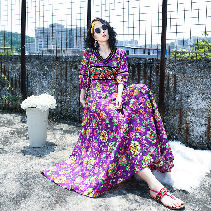 Iris's Southeast Asian Style Women's Heavy Industry Embroider Luxury Craft Full Embroider Long-Sleeved Slim Dress Women's Summer Iris's Southeast Asian Style Women's Heavy Industry Embroider Luxury Craft Full Embroider Long-Sleeved Slim Dress Women's Summer