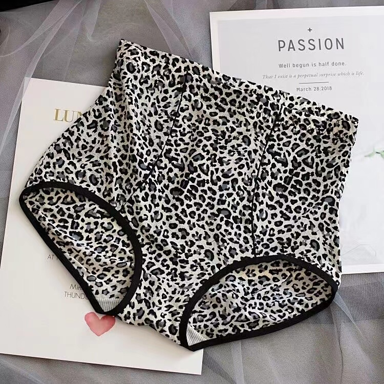 Gu Fei's Same Style 7553 Underwear, Ice Silk Sexy Leopard Print, Hip-Hugging, Tummy-Tucking, Butt-Lifting, High-Waisted, Plus-Size Fat mm Briefs