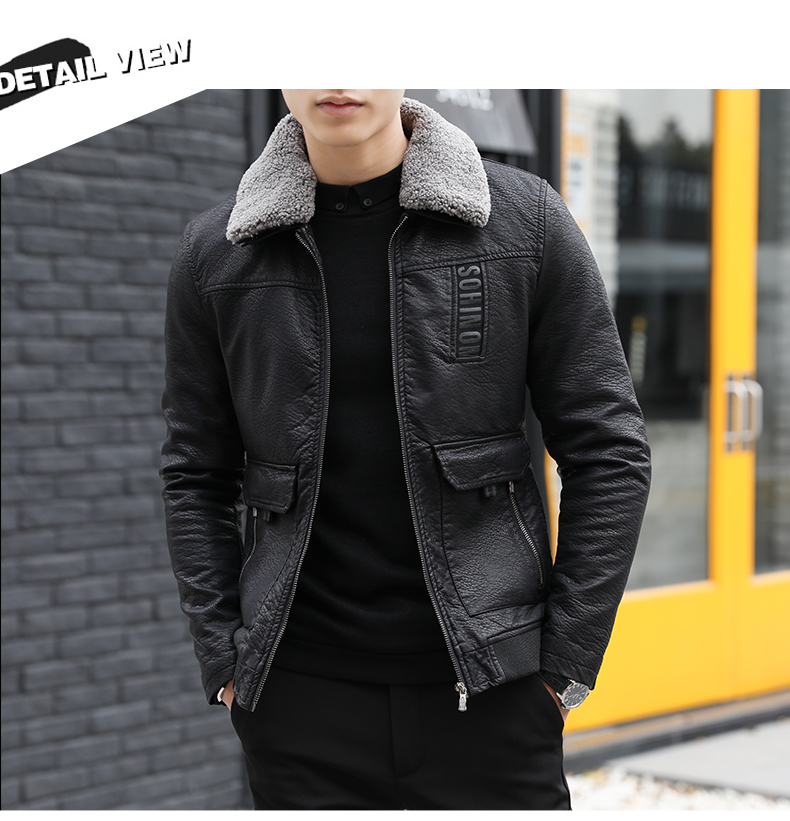 Chất lượng cao cộng với áo khoác cotton cá tính mẫu đầu máy chữ PU cổ áo da cừu có thể tháo rời nam F02-P160 shop áo khoác nam