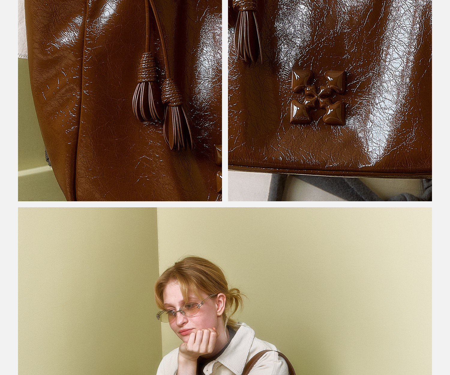 JACD Amber Brown Synthetic Leather Magnetic Snap Tote Bag