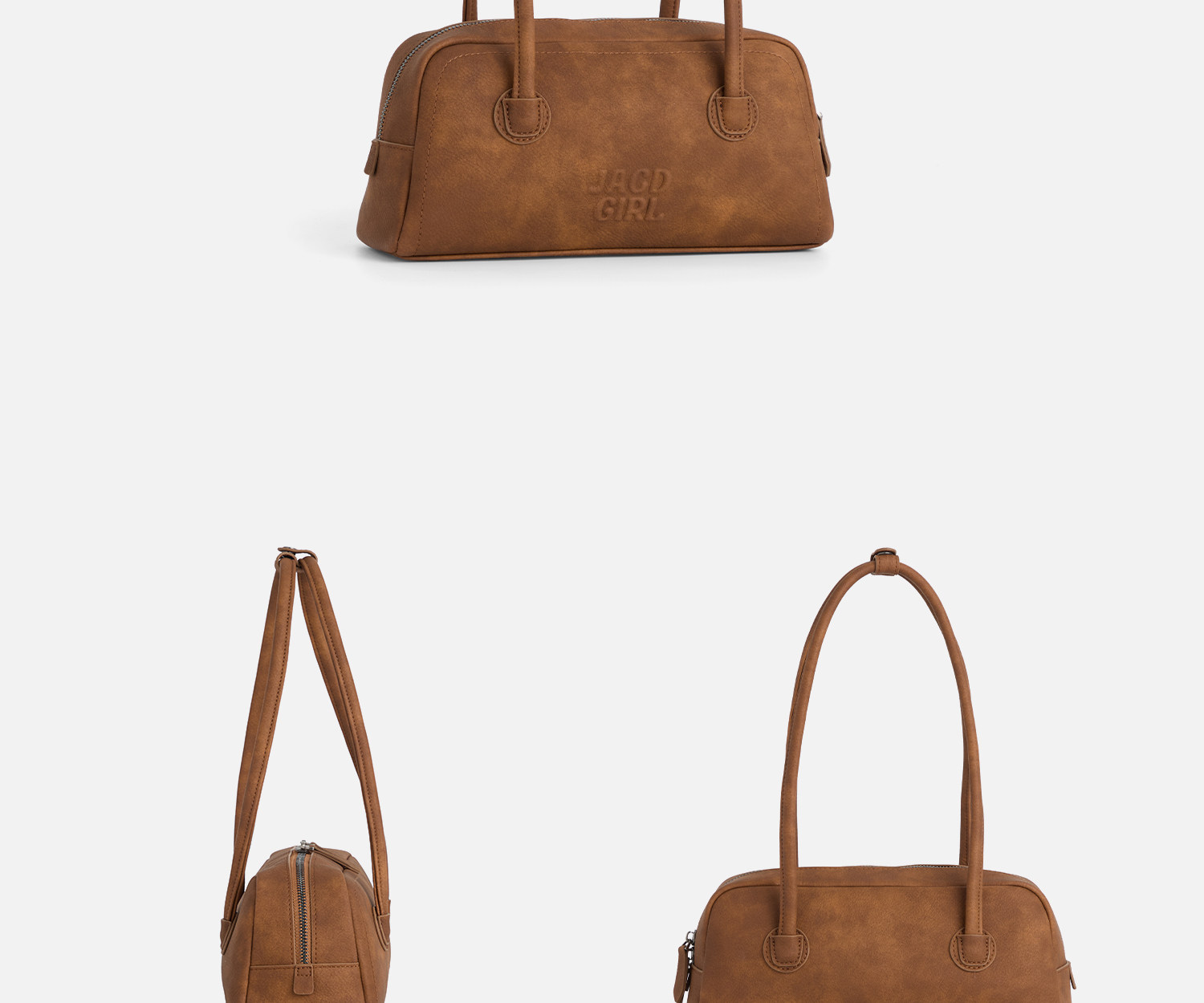 JACD Cinnamon Brown Faux Leather Zip-Top Bowling Bag