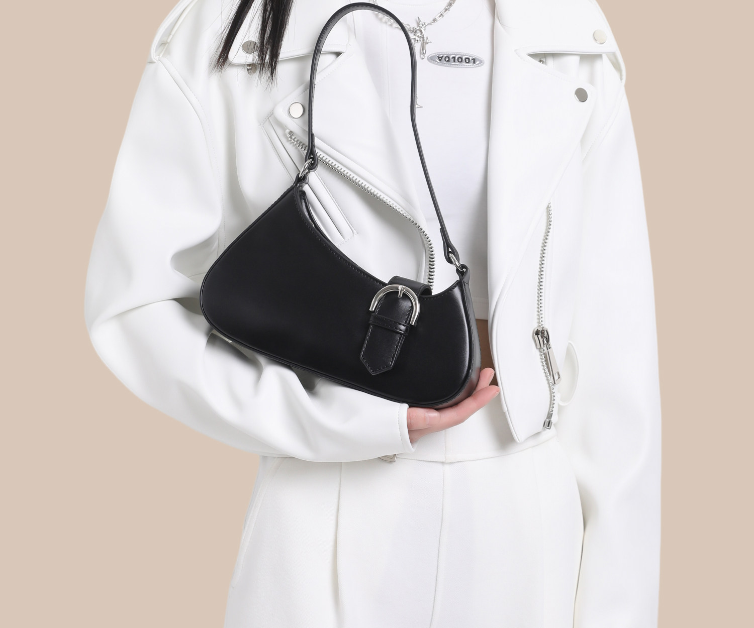 JACD Black Faux Leather Zip-Top Underarm Bag