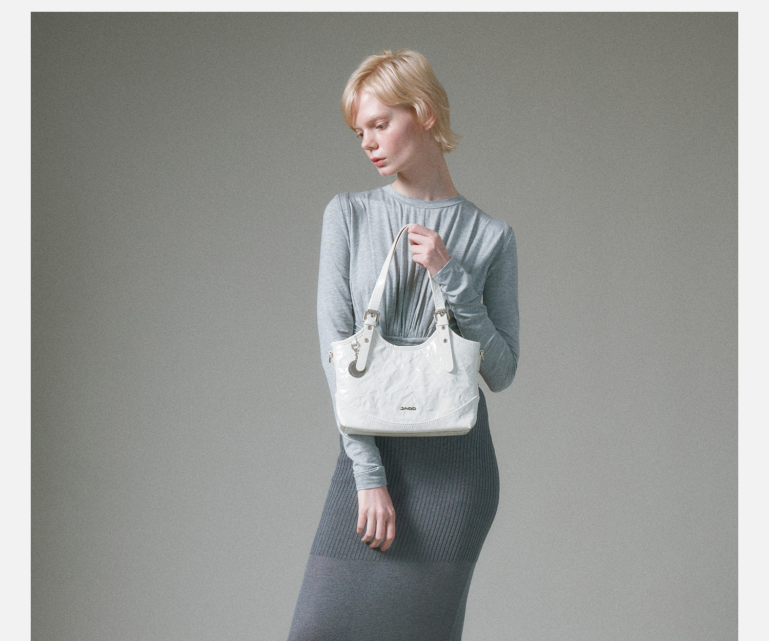 JACD White Quilted Synthetic Leather Crossbody Bag