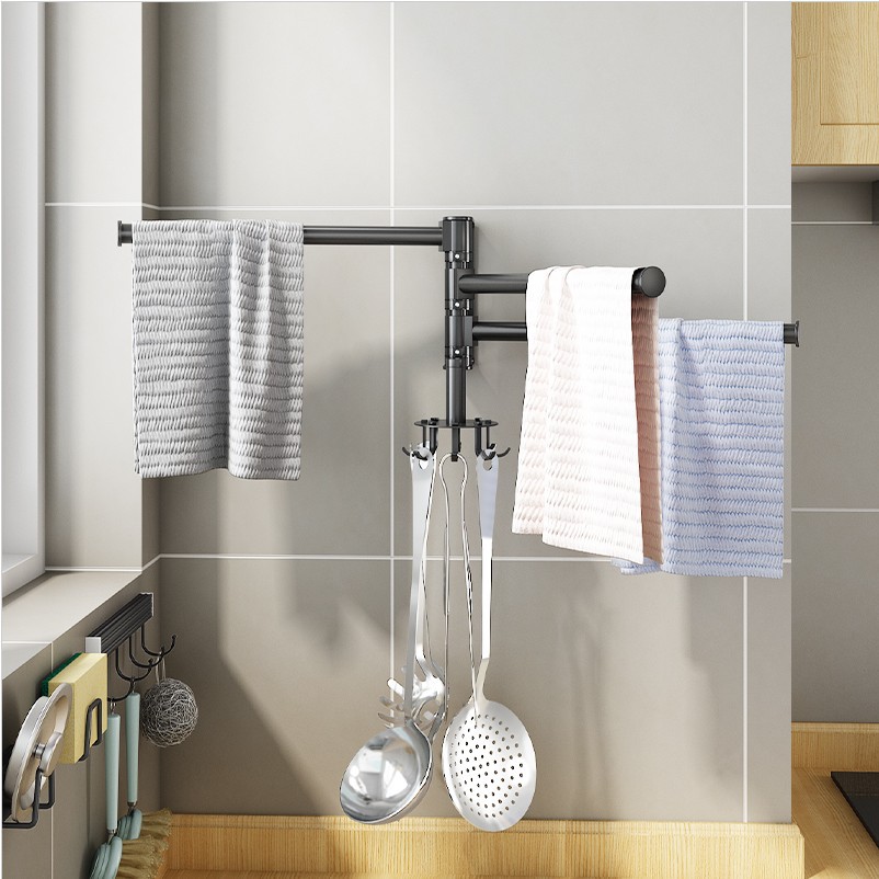 Kitchen supplies lazy rag rack towel rack wall-mounted punch-free load-bearing multi-functional rotating spatula rack storage