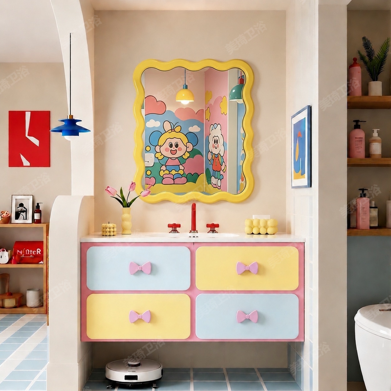 Children's Cartoon Dopamine Bathroom Cabinet Ceramic Integrated Basin Washbasin Cabinet Combination Washstand Bathroom Cabinet Oak Children's Cartoon Dopamine Bathroom Cabinet Ceramic Integrated Basin Washbasin Cabinet Combination Washstand Bathroom Cabinet Oak