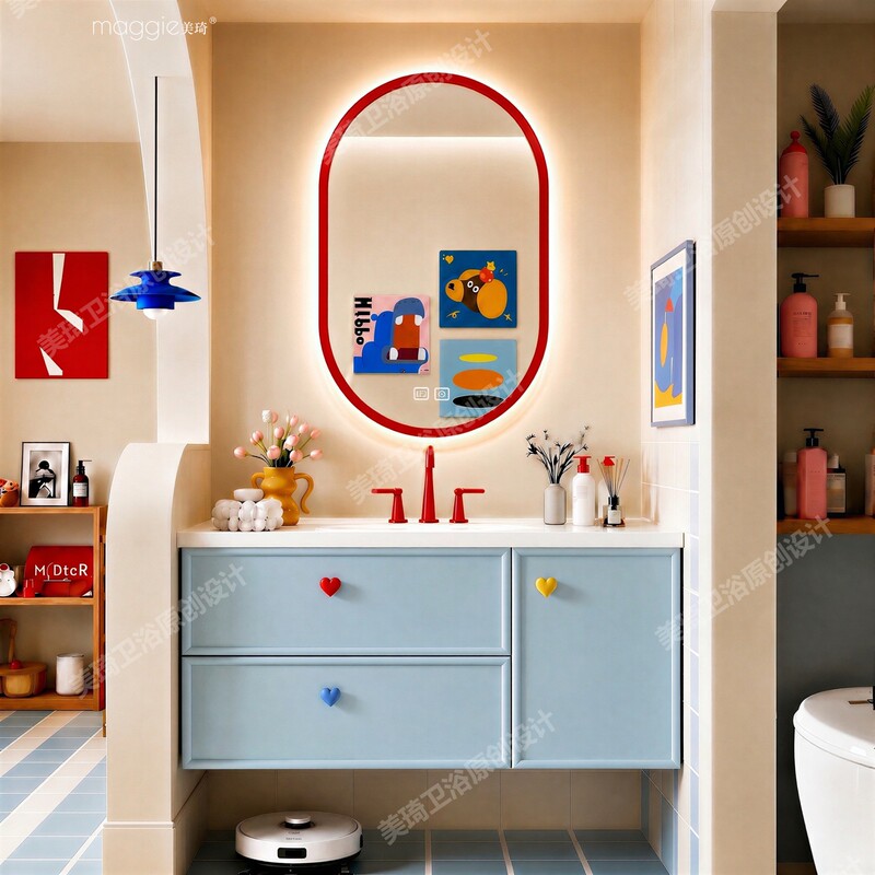 Sea Salt Blue Dopamine Bauhaus Style Bathroom Cabinet with Integrated Ceramic Basin Washstand and Sink Cabinet Combination for the Bathroom