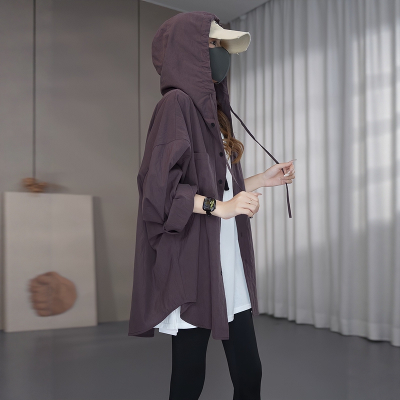 Lyocell Tencel Drawstring Hooded Shirt Jacket for Women 2026 New Casual Style Plus Size Thin Sun Protection Top