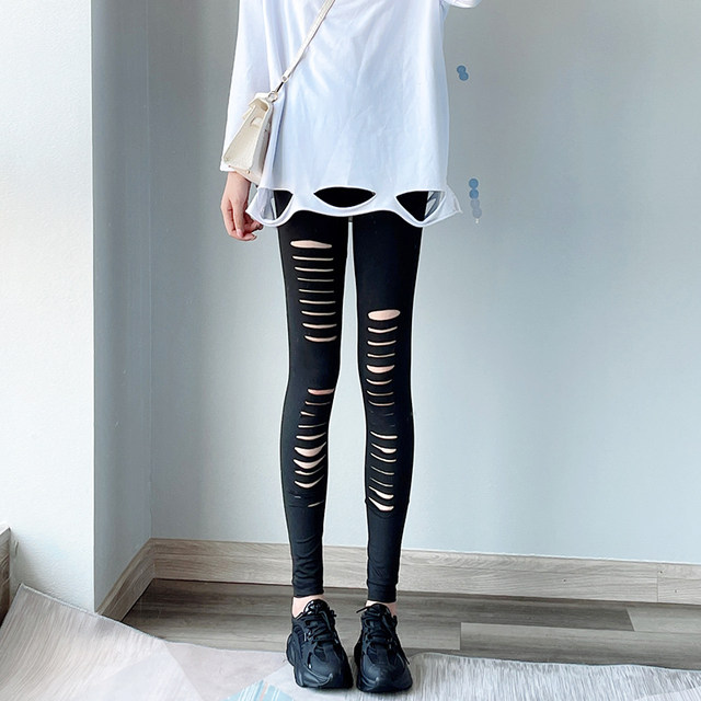 Nine-point thin fashion ripped leggings