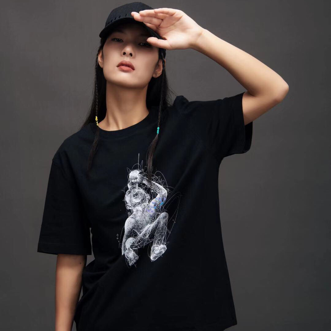 Traphero illustration series trend hip hop pure color loose art print with pure cotton summer sports leisure