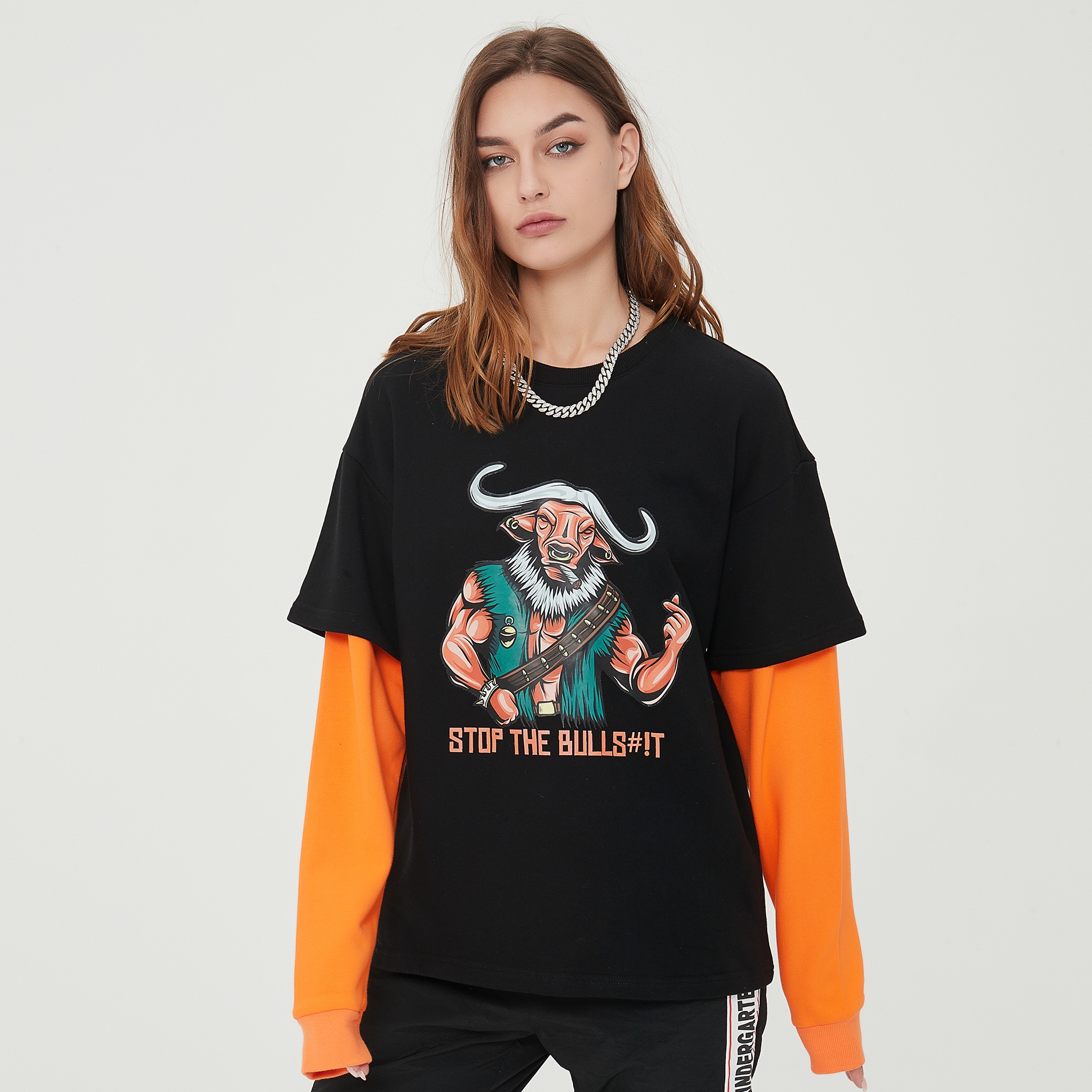 Traphero National Tide Oversize Sweatshirt Fall Loose Casual Long Sleeve Original Print Lovers both men and women