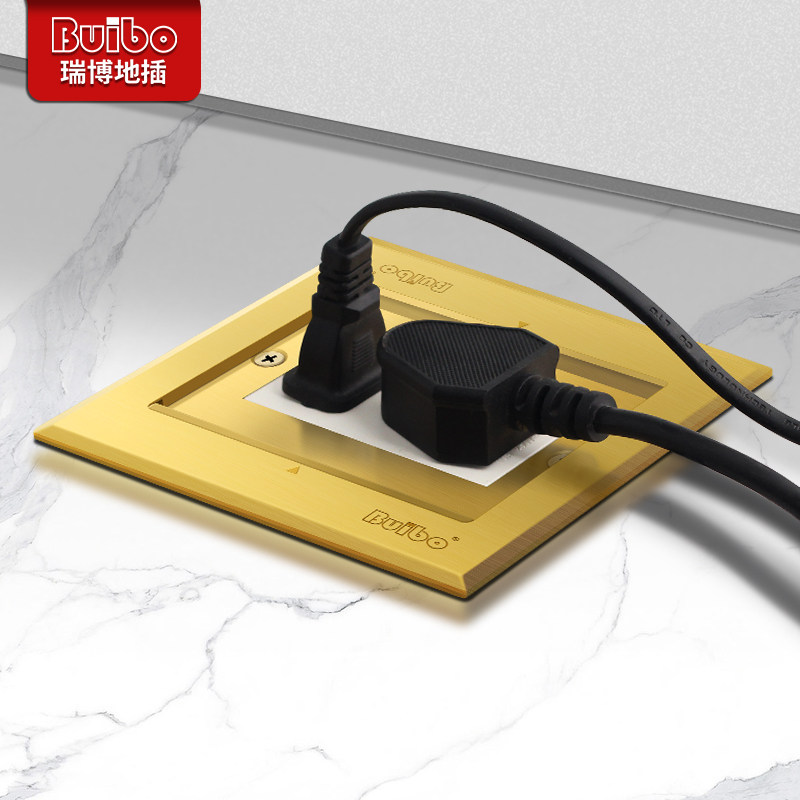 Ruibo Ti socket hidden 411 double open door copper stainless steel network five - hole power outlet box ultra thin