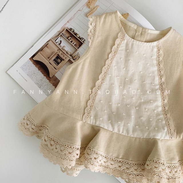 Baby and children's clothing baby girl summer children's foreign style lace sleeveless shorts two pieces fashionable suit