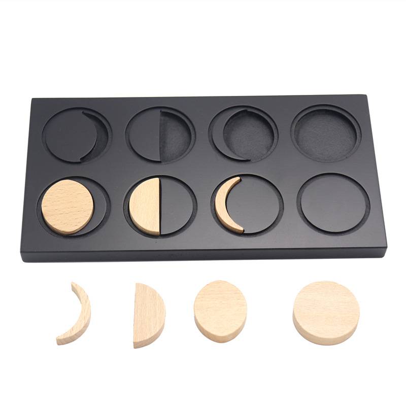 The round absence of Monte's teaching aids wooden moon Monte Montessori Early teaching Puzzle Toys Astronomical knowledge