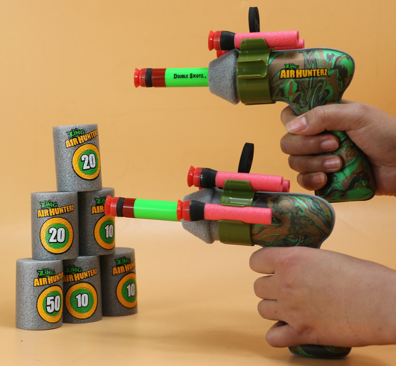 ZING child soft play toy gun can emit soft play suction cup gas pressure type pistol free of pull insurance double to war gun