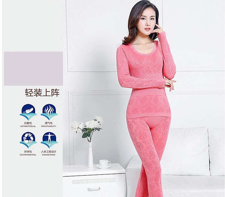 Womens bông đất sét quần quần áo bộ mùa thu mùa thu thiết ấm quần dòng đồ lót sửa chữa round-the-cổ bông áo len mỏng.