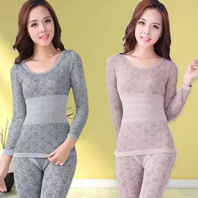 Autumn clothes sanitary pants women cotton set students thin cotton tight big size hot clothes fat sister lace round neck