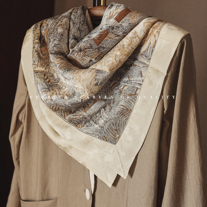 Tropical Rainforest Silk Wool Old Money Style Scarf for Women, Autumn and Winter Shawl, Dual-Use for Air-Conditioned Rooms, 90cm